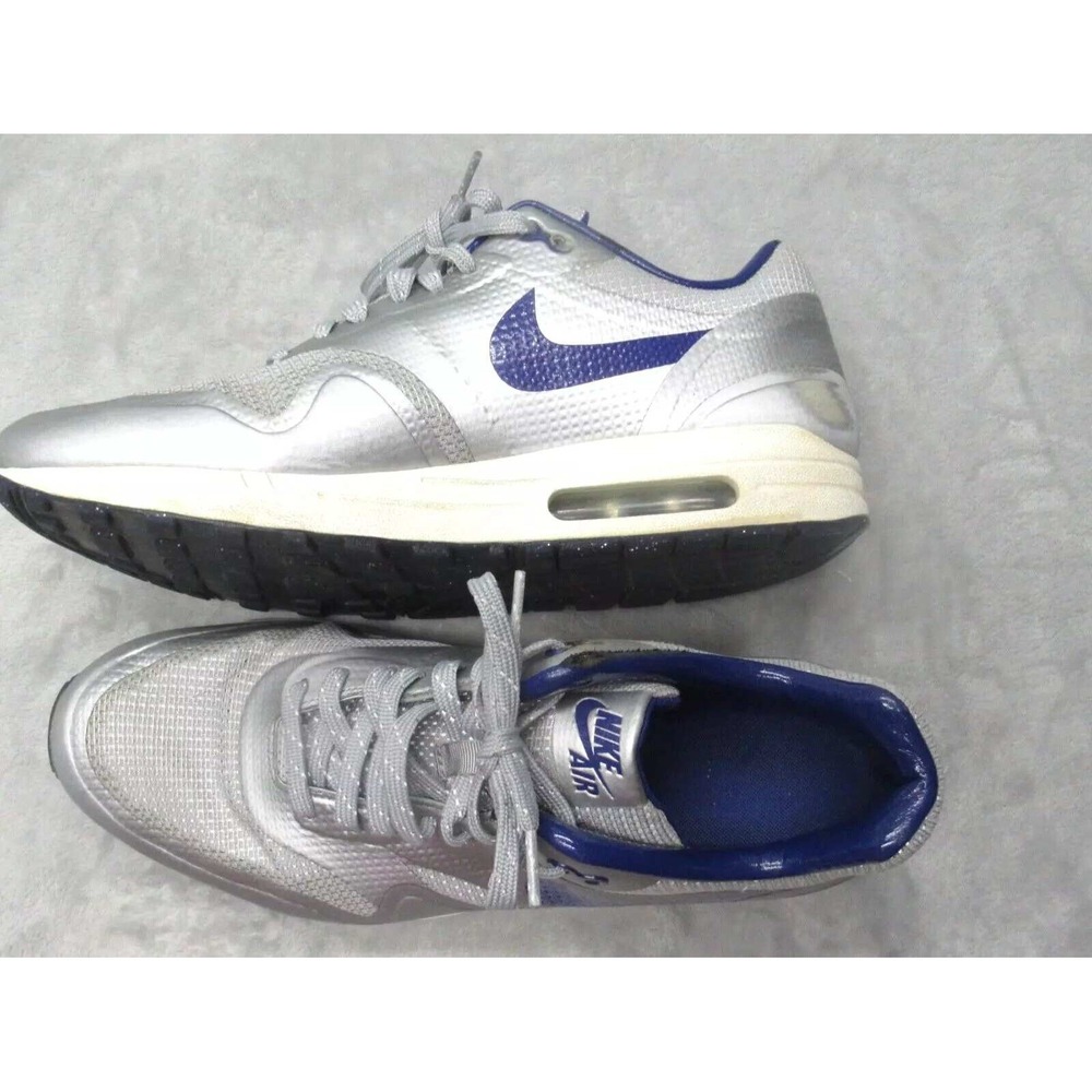 Nike Sneakers Mens 9.5 Silver Metallic Mesh Blue Swoosh Air Max 1 633087-004